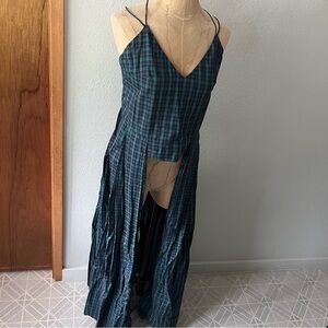 PETERSYN sz M Blue Plaid Woven Tank Top Long Sides High Low